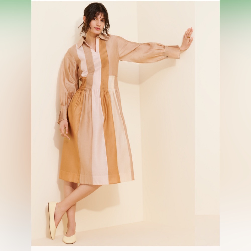 Anthropologie SWGT Stripe Pleated Shirt Dress Small
